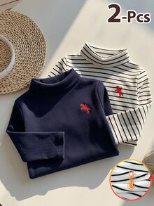 LMoss Kids 2件組男嬰騎士刺繡高領長袖上衣 - 彩色 - 查看 2