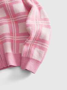 ROMWE MEN Men's Casual Streetwear Rose Red Plaid Hooded Cardigan Sweater - Pink - View 5