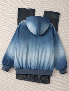 SHEIN 1件青少年女孩休閒極簡字母印花口袋拉鍊連帽長袖運動衫外套，簡約街頭風，秋冬必備 - 藍色 - 查看 2