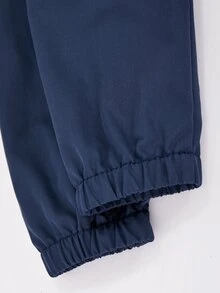 SHEIN 青少年女孩寬鬆對比滾邊卡通貓運動服休閒拉鍊外套與寬腿長褲2件套 - 藏蓝色 - 查看 7