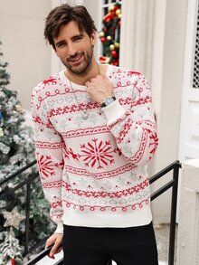 Manfinity Men's Fashion Jacquard Long Sleeve Sweater, Versatile For Holidays - Red - View 5