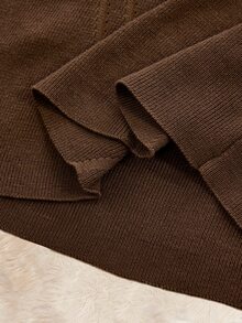 Amplova Women's Fur Collar Patchwork 2 Pieces Set Split Linear Design Bodycon Mini Knit Dress, Sexy Avant-Garde Style For Autumn/Winter - Brown - View 14