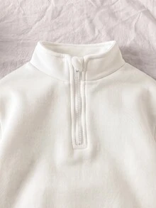 SHEIN Genkimix Kids 2件組少女針織衛衣 單面刷毛半拉鍊上衣 休閒經典百搭淺灰色 2件套 - 白色 - 查看 3
