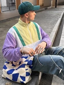 AXEPEAK 男士梭織時尚休閒寬鬆拼接開襟夾克 - 白色 - 查看 5