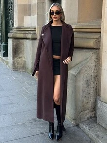 Aloruh معطف أنيق للنساء بلون موحد وأكمام راجلان طويلة مع زر معدني واحد، ملابس خريفية وملابس شتوية للنساء - قهوة بني - مشاهدة 3