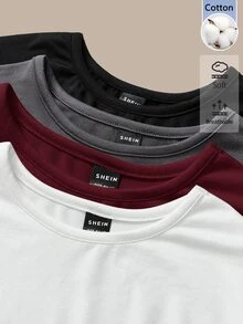 SHEIN BASICS 4件組女款素色圓領短袖短版休閒T恤 - 彩色 - 查看 6