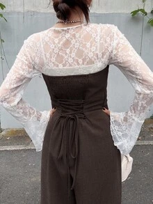 FRIFUL Women's Solid Color Strapless Fashion Wide Leg Jumpsuit - Brown - View 5