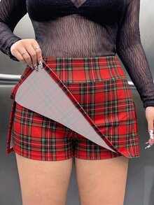SHEIN EZwear 大尺碼女款格紋側開衩下擺休閒裙褲聖誕款 - 彩色 - 查看 5