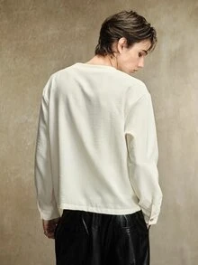ROMWE MEN Men's Casual Asymmetric Placket Fashion Shirt - Apricot - View 3