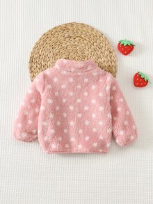 Cozy Pixies 女嬰粉色波點草莓3D圖案保暖內裡加厚長袖外套，百搭舒適 - 粉色 - 查看 3