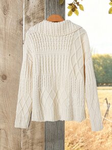 Rusticease Women's Geometric Textured Long Sleeve Knit Cardigan - Beige - View 2