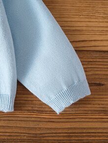 SHEIN Baby Girls Cardigans Round Neck Knitted Sweater Open Front Long Sleeve Jacket Suitable For Autumn/Winter Versatile - Baby Blue - View 8