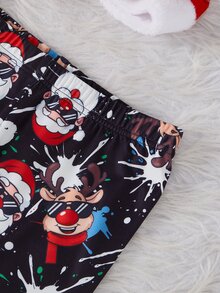 1 Set Boys' Christmas Santa Print Long Sleeve Long Pants Contrast Color Cuffs Hem Collar Snug Fit Loungewear Set (1 Set Sold Separately) - Multicolor - View 5