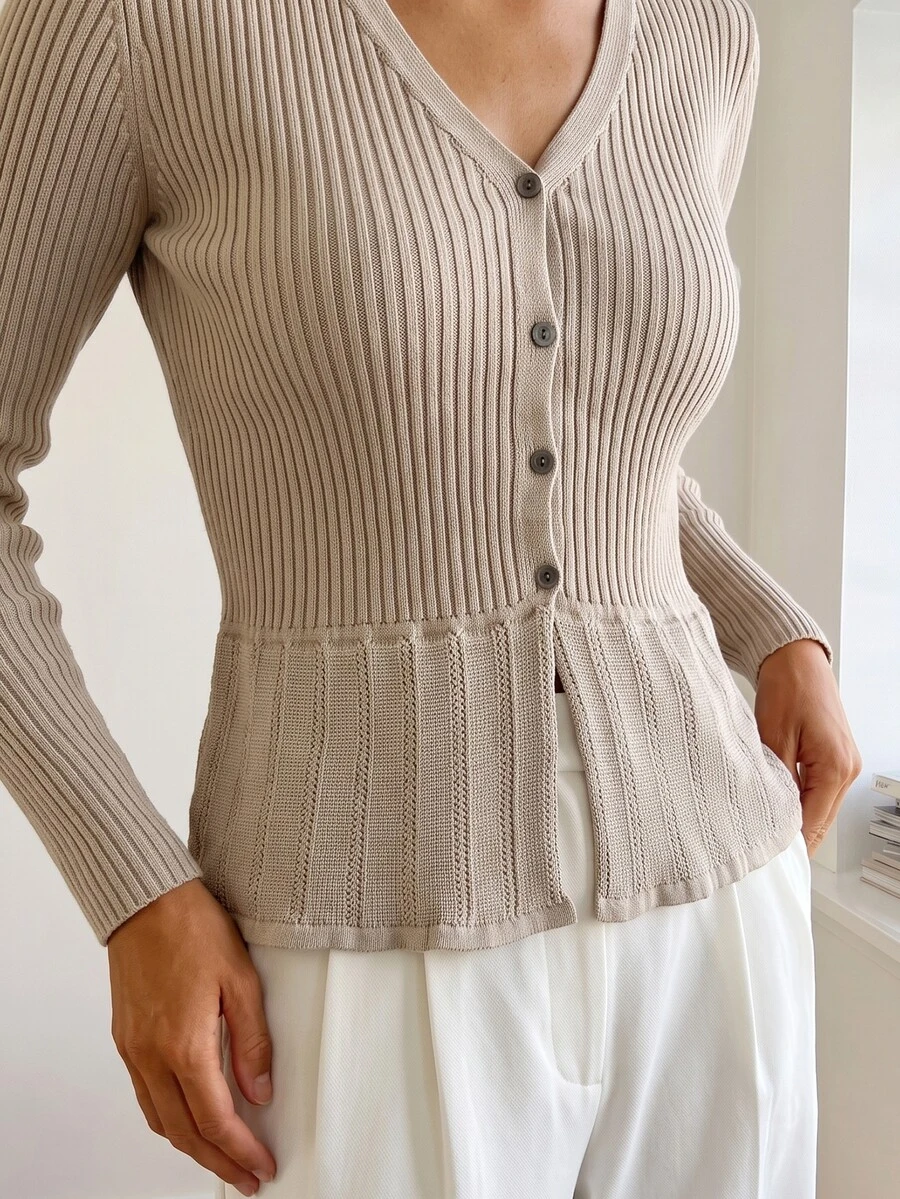 Sprig & Strand Women's Solid Color Long Sleeve Single-Breasted Knit Cardigan - Khaki - View 1