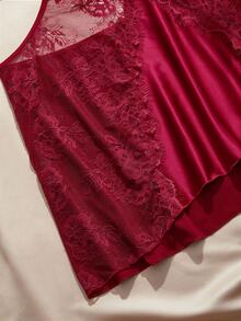 Charlaine Plus Size Sexy Lace Sheer Nightgown - Burgundy - View 4