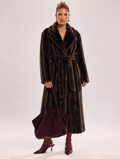 Lumalex Manteau en fausse fourrure marron foncé pour femmes, veste élégante d'hiver pour sorties nocturnes, oversize, manches longues, couleur unie, matelassée à bulles verticales, chaude et moelleuse, style luxe