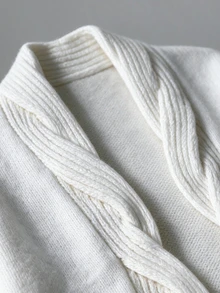 Omancia Elegant Oversized Cable Knit Long Sleeve Cardigan For Women - White - View 4
