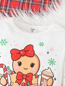 SHEIN 女童可愛舒適卡通印花修身睡衣套裝居家服套裝 - 彩色 - 查看 4