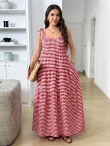 Easowa Curve Plus Size Dresses - Red and White - View 3
