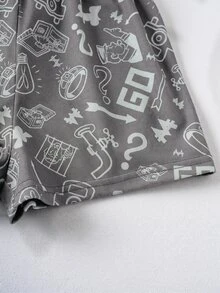 MONOPOLY X SHEIN Baby Boy Letter Print Short Sleeve T-Shirt And Shorts Casual Set MONOPOLY - Grey - View 8