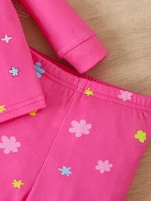 SHEIN Infant Toddler Cute Comfortable Cartoon Print Pattern Fitted Pajama Set Loungewear Set - Hot Pink - View 7