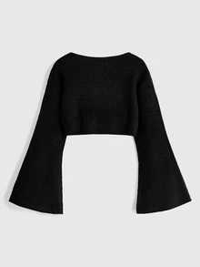 ROMWE Goth Cute Mori Style Apple Pattern Cropped Loose Knit - Black - View 2