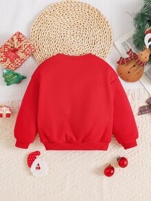 SHEIN Baby GirlCasual Comfortable Cute Cartoon Deer Pattern Crew Neck Sweatshirt - Red - View 3