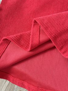 SHEIN 女童小女孩鹿圖案紅色燈芯絨卡通刺繡秋季洋裝 - 紅色 - 查看 7