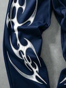 ROMWE MEN Men's All-Season Gothic Print Long Pants - Navy Blue - View 3