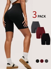 SHEIN BASICS 女款素色高腰日常健身運動底層短褲 - 彩色 - 查看 1