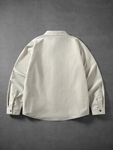 ROMWE MEN Men's Letter Pattern Single-Breasted Long Sleeve Casual Shirt - Khaki - View 2
