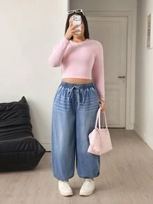 Flexra Plus Size Women's Elastic Waist Casual Daily Wear Jeans - Blue - View 7