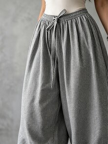 Linhara CURVE Autumn/Winter Casual Relaxed Artistic Style, Japanese Linen Slouchy Fit, Comfortable And Effortless, Daily Vacation, Commute Casual Plus Size Pants - Black and White - View 6