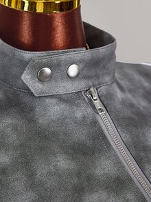 Amplova Autumn/Winter Fur Collar Patchwork PU Women's Jacket - Grey - View 17