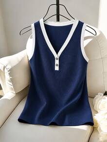 Franclia Women's Colorblock Casual Versatile Daily Wear Top - Royal Blue - View 3