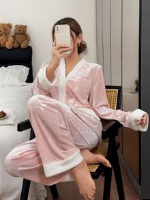 SHEIN Sweet Women's New Winter Premium Cute Loungewear 3 Pieces Set - Pink - View 3