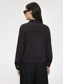 Maija Jaket Kasual Wanita Lengan Panjang Kancing Tunggal dengan Desain Rivet dan Potongan Reguler - Coffee Brown - View 3