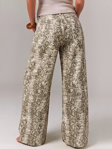 Athîral Denim 休閒蛇皮動物圖案印花高腰寬腿長牛仔褲，附口袋，適合休閒街頭時尚與酷帥造型 - 彩色 - 查看 2