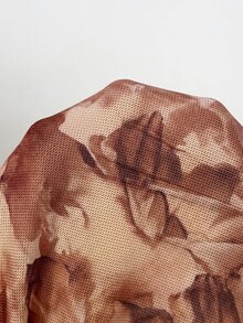 Firerie 女款大尺碼紮染印花不對稱領短袖時尚上衣 - 彩色 - 查看 6