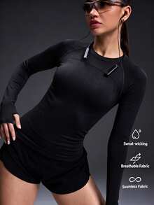 Powerista Women's Solid Color Slim Fit Versatile Daily Casual Sports T-Shirt - Black - View 6