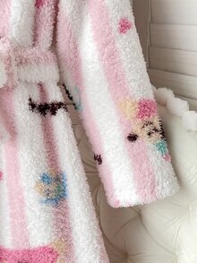 SHEIN 青少年女孩可愛狗狗印花毛絨內裡加厚居家服，適合日常穿著，秋冬款 - 彩色 - 查看 4