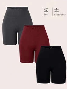 SHEIN BASICS 女款素色高腰日常健身運動底層短褲 - 彩色 - 查看 10
