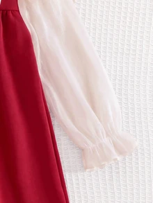 SHEIN Babygirl Cute Casual Colorblock Red Bow Long Sleeve Dress - Red - View 6