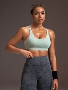 Powerista Women's Solid Color Casual Daily Sports Bra - Green - View 1