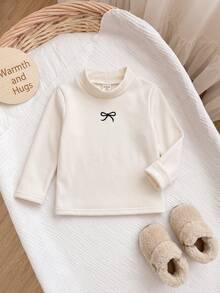 SHEIN Baby Girl Cute Versatile Knitted Thermal Lined Top, Autumn/Winter - White - View 5