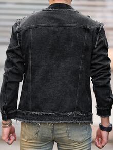 Manfinity LEGND Men's Black & Grey Youth Street Style Frayed Denim Jacket - Black - View 2