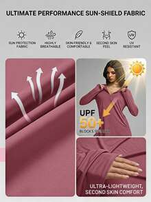 Innovista Innovista 女款 UPF 40+ 字母印花半拉鍊長袖寬鬆運動 T 恤 健身上衣 運動服 瑜伽 皮拉提斯 網球 健身運動上衣 - 西瓜粉 - 查看 3