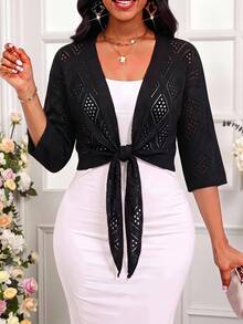 SHEIN Lady Vacation Hollow Knit Women's Sweater - Black - View 4