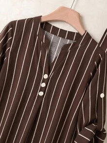 SHEIN CURVE+ Plus Size 22w Women's Summer Casual Striped Shirt And Solid Color Pants 2 Pieces Set - Multicolor - View 6