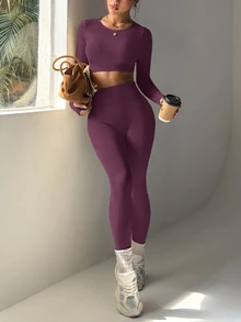 Easithlete Easithlete 無縫高彈性女款運動套裝 - 紫色 - 查看 7